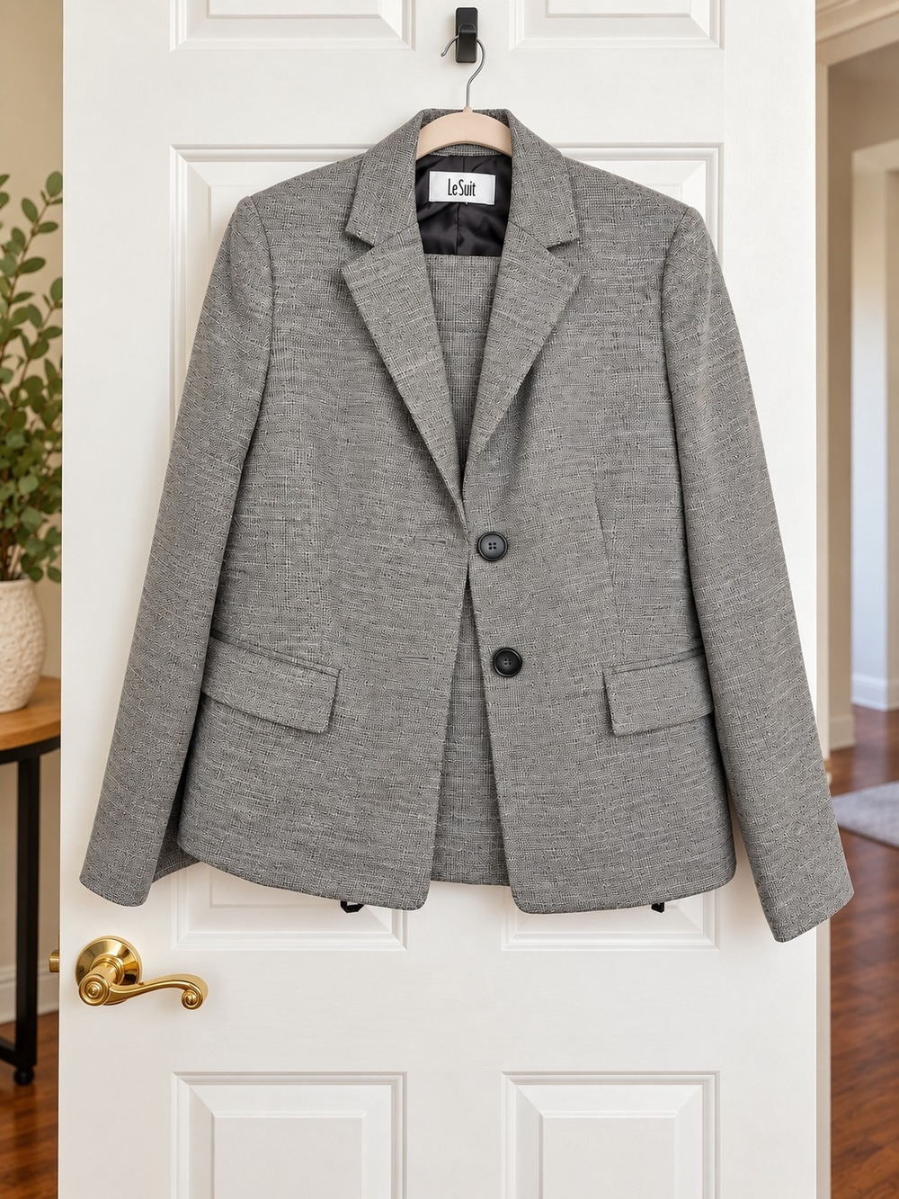 Le Suit Women’s Gray 2-Piece Pant Suit Size 10 – Excellent Condition